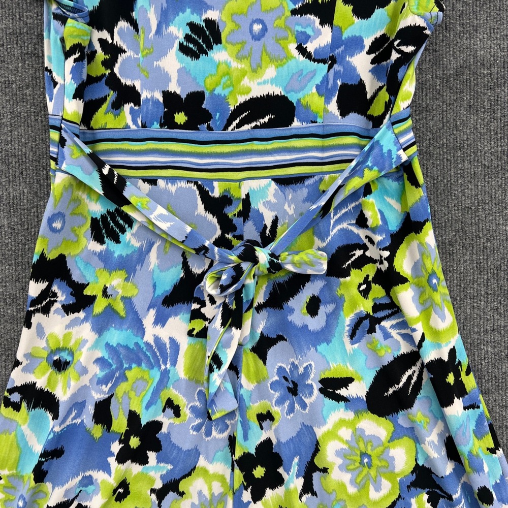 Dressbarn Floral Wrap Dress Women 10 Blue Green Abstract Garden Summer Whimsical - Picture 8 of 8
